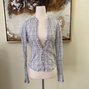 Abercrombie and Fitch button up blue plaid shirt XS Vintage Y2K long sleeve